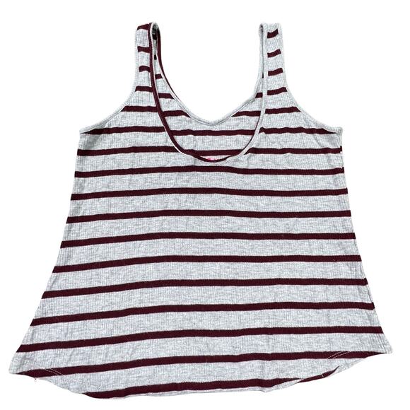 Divine Doll Tops - Divine Doll Gray Burgundy Striped Stretch Tank Top No Size Tag, w/ Measurements